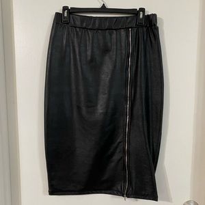 Faux Leather Midi Skirt (Knee Length)